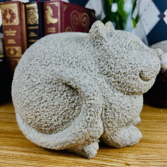 Vintage Large Fat Cat Sculpture Stone-Textured Folk Art Figurine Whimsical - Picture 4 of 15